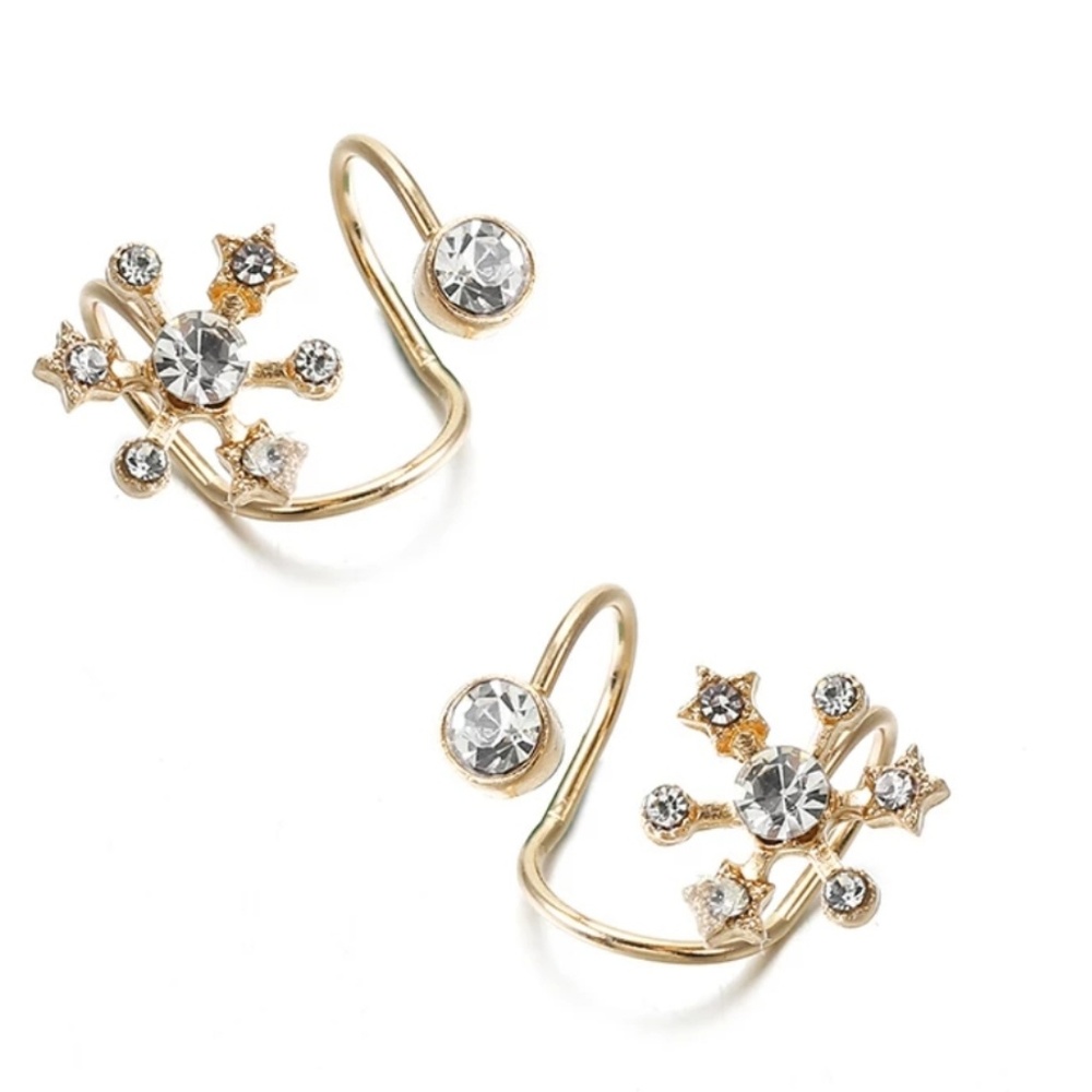 Cute Clip On Earrings Ear Cuffs Sparkly Flower - Picture 2 of 5
